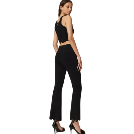 Twinset Trousers-- Flare Trousers with Scalloped Bottoms - Black - Trousers - Made in Italy - Luxury Exclusive Collection - Avvenice