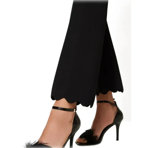 Twinset Trousers-- Flare Trousers with Scalloped Bottoms - Black - Trousers - Made in Italy - Luxury Exclusive Collection - Avvenice