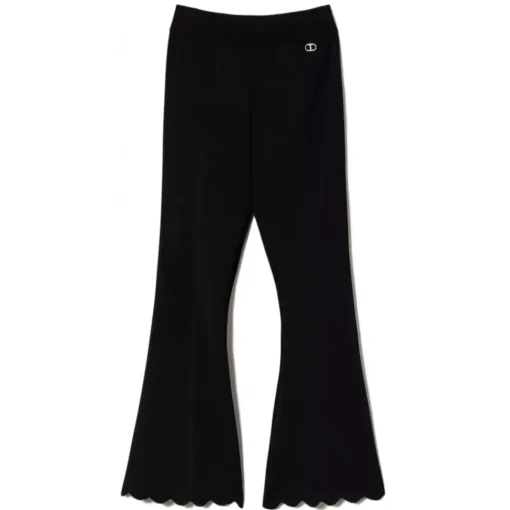 Twinset Trousers-- Flare Trousers with Scalloped Bottoms - Black - Trousers - Made in Italy - Luxury Exclusive Collection - Avvenice