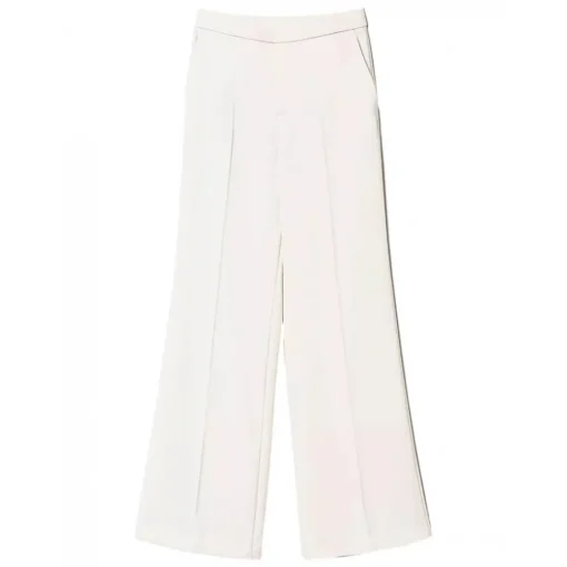 Twinset Trousers-- Fluid Crepe Full Length Trousers - White - Trousers - Made in Italy - Luxury Exclusive Collection - Avvenice