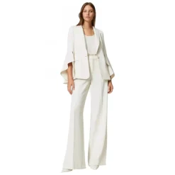 Twinset Trousers-- Fluid Crepe Full Length Trousers - White - Trousers - Made in Italy - Luxury Exclusive Collection - Avvenice