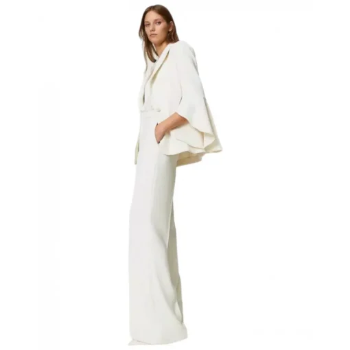 Twinset Trousers-- Fluid Crepe Full Length Trousers - White - Trousers - Made in Italy - Luxury Exclusive Collection - Avvenice
