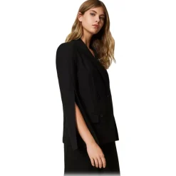 Twinset T-shirt-- Four Button Double Breasted Blazer - Black - Jackets - Made in Italy - Luxury Exclusive Collection - Avvenice