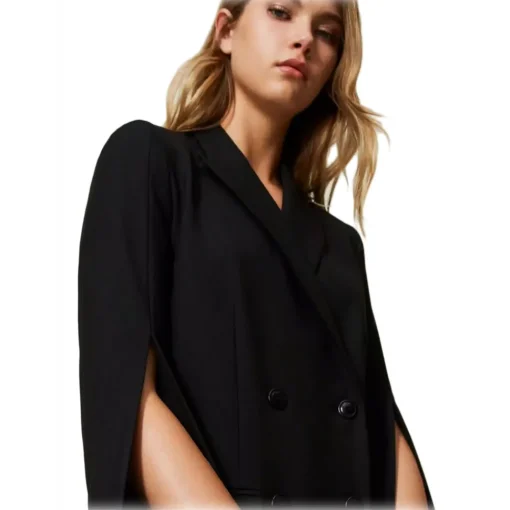 Twinset T-shirt-- Four Button Double Breasted Blazer - Black - Jackets - Made in Italy - Luxury Exclusive Collection - Avvenice