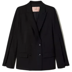 Twinset T-shirt-- Four Button Double Breasted Blazer - Black - Jackets - Made in Italy - Luxury Exclusive Collection - Avvenice