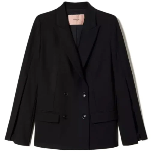 Twinset T-shirt-- Four Button Double Breasted Blazer - Black - Jackets - Made in Italy - Luxury Exclusive Collection - Avvenice