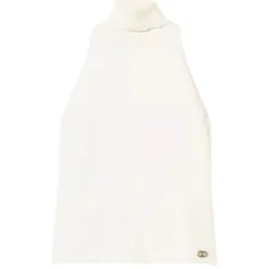 Twinset Tops-- High Neck Sleeveless Top - White - Top - Made in Italy - Luxury Exclusive Collection - Avvenice