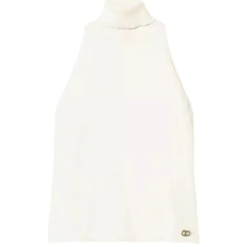 Twinset Tops-- High Neck Sleeveless Top - White - Top - Made in Italy - Luxury Exclusive Collection - Avvenice