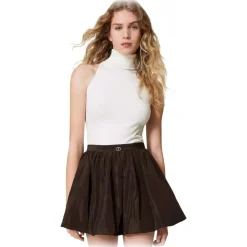 Twinset Tops-- High Neck Sleeveless Top - White - Top - Made in Italy - Luxury Exclusive Collection - Avvenice