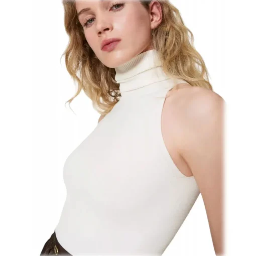 Twinset Tops-- High Neck Sleeveless Top - White - Top - Made in Italy - Luxury Exclusive Collection - Avvenice
