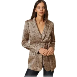 Twinset Jackets-- Leopard Print Single-Breasted Blazer - Brown - Jackets - Made in Italy - Luxury Exclusive Collection - Avvenice