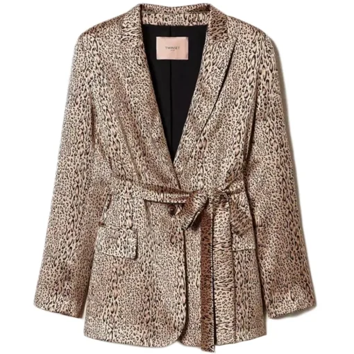 Twinset Jackets-- Leopard Print Single-Breasted Blazer - Brown - Jackets - Made in Italy - Luxury Exclusive Collection - Avvenice