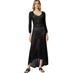 Twinset Dresses-- Long Lace Dress with Petticoat - Black - Dress - Made in Italy - Luxury Exclusive Collection - Avvenice