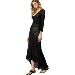 Twinset Dresses-- Long Lace Dress with Petticoat - Black - Dress - Made in Italy - Luxury Exclusive Collection - Avvenice