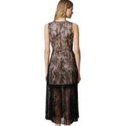Twinset Dresses-- Long Lace Dress with Pleated Skirt - Black - Dress - Made in Italy - Luxury Exclusive Collection - Avvenice