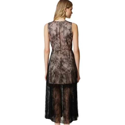Twinset Dresses-- Long Lace Dress with Pleated Skirt - Black - Dress - Made in Italy - Luxury Exclusive Collection - Avvenice