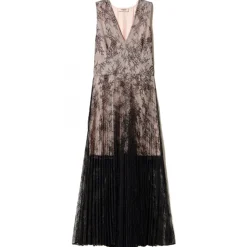 Twinset Dresses-- Long Lace Dress with Pleated Skirt - Black - Dress - Made in Italy - Luxury Exclusive Collection - Avvenice