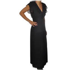 Twinset Dresses-- Long Pleated Dress with Ribbon - Black - Dress - Made in Italy - Luxury Exclusive Collection - Avvenice