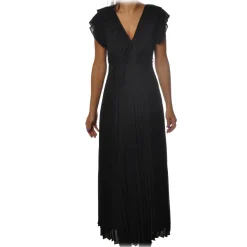Twinset Dresses-- Long Pleated Dress with Ribbon - Black - Dress - Made in Italy - Luxury Exclusive Collection - Avvenice