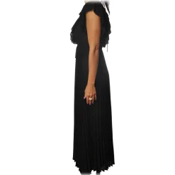 Twinset Dresses-- Long Pleated Dress with Ribbon - Black - Dress - Made in Italy - Luxury Exclusive Collection - Avvenice