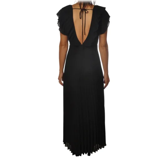 Twinset Dresses-- Long Pleated Dress with Ribbon - Black - Dress - Made in Italy - Luxury Exclusive Collection - Avvenice