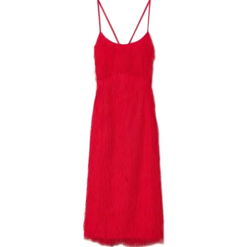 Twinset Dresses-- Longuette Dress with Feather Effect Threads - Red - Dress - Made in Italy - Luxury Exclusive Collection - Avvenice