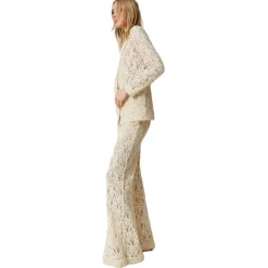 Twinset Trousers-- Macramé Lace Trousers - Cream - Trousers - Made in Italy - Luxury Exclusive Collection - Avvenice
