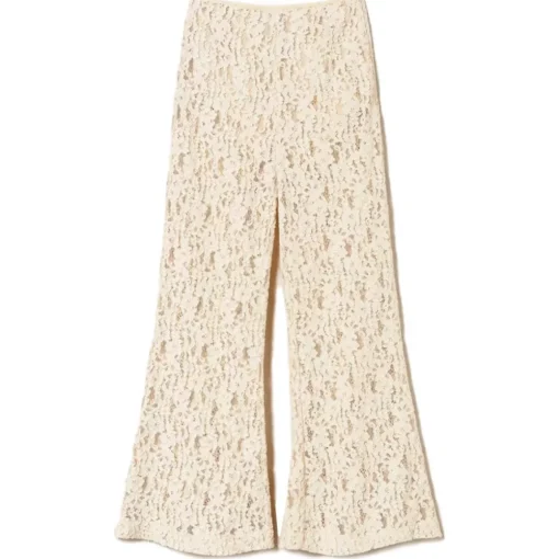 Twinset Trousers-- Macramé Lace Trousers - Cream - Trousers - Made in Italy - Luxury Exclusive Collection - Avvenice