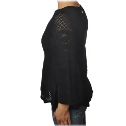 Twinset Knitwears-- Openwork Sweater Flared Effect on the Bottom - Black - Knitwear - Made in Italy - Luxury Exclusive Collection - Avvenice