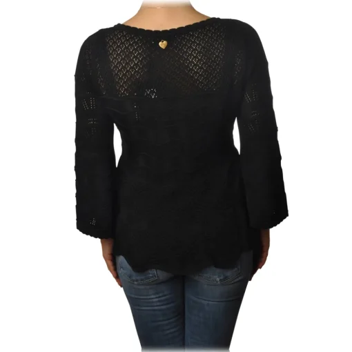 Twinset Knitwears-- Openwork Sweater Flared Effect on the Bottom - Black - Knitwear - Made in Italy - Luxury Exclusive Collection - Avvenice