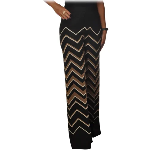 Twinset Trousers-- Palazzo Trousers in Geometric Pattern - Black/Gold - Trousers - Made in Italy - Luxury Exclusive Collection - Avvenice