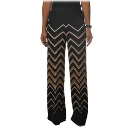 Twinset Trousers-- Palazzo Trousers in Geometric Pattern - Black/Gold - Trousers - Made in Italy - Luxury Exclusive Collection - Avvenice