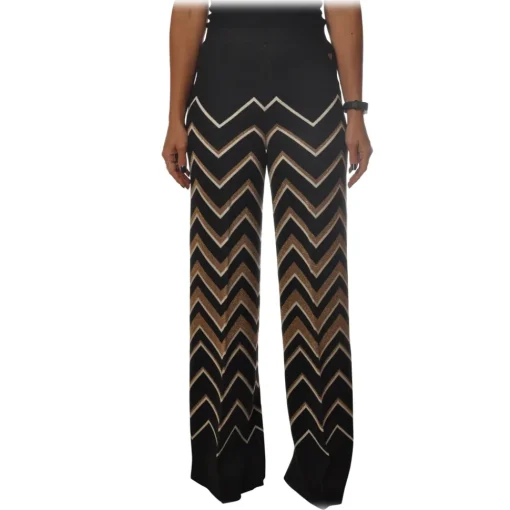 Twinset Trousers-- Palazzo Trousers in Geometric Pattern - Black/Gold - Trousers - Made in Italy - Luxury Exclusive Collection - Avvenice