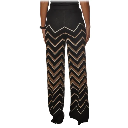 Twinset Trousers-- Palazzo Trousers in Geometric Pattern - Black/Gold - Trousers - Made in Italy - Luxury Exclusive Collection - Avvenice