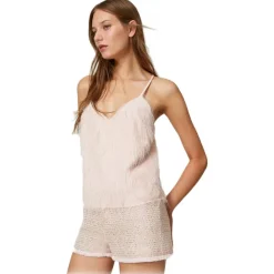 Twinset Tops-- Top with Feather Effect Threads - Powder Pink - Top - Made in Italy - Luxury Exclusive Collection - Avvenice