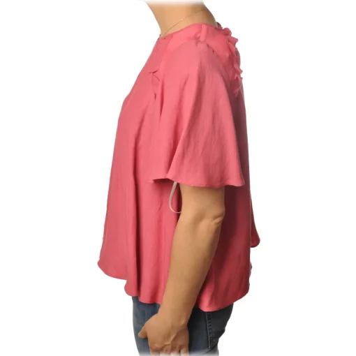 Twinset Shirts-- Trapeze Fit Blouse Short Sleeves with Gala - Pink - Shirt - Made in Italy - Luxury Exclusive Collection - Avvenice