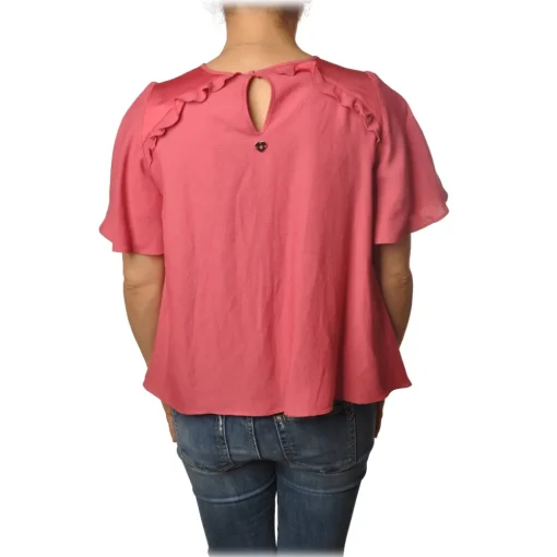 Twinset Shirts-- Trapeze Fit Blouse Short Sleeves with Gala - Pink - Shirt - Made in Italy - Luxury Exclusive Collection - Avvenice