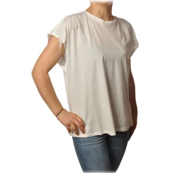 Twinset T-shirt-- T-Shirt Oversized with Beads Embroidered - White - T-shirt - Made in Italy - Luxury Exclusive Collection - Avvenice