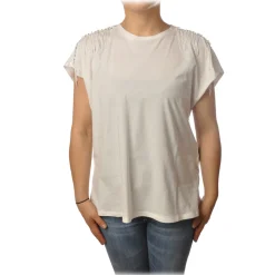 Twinset T-shirt-- T-Shirt Oversized with Beads Embroidered - White - T-shirt - Made in Italy - Luxury Exclusive Collection - Avvenice