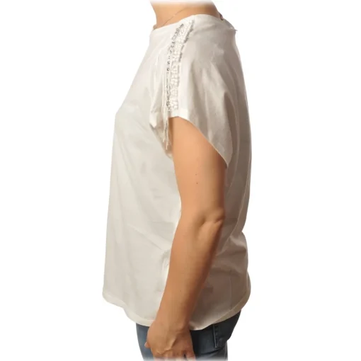 Twinset T-shirt-- T-Shirt Oversized with Beads Embroidered - White - T-shirt - Made in Italy - Luxury Exclusive Collection - Avvenice