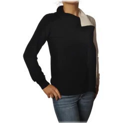 Twinset Knitwears-- Turtleneck Shirt Bicolor with Gala - Black/White - Knitwear - Made in Italy - Luxury Exclusive Collection - Avvenice