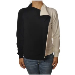 Twinset Knitwears-- Turtleneck Shirt Bicolor with Gala - Black/White - Knitwear - Made in Italy - Luxury Exclusive Collection - Avvenice