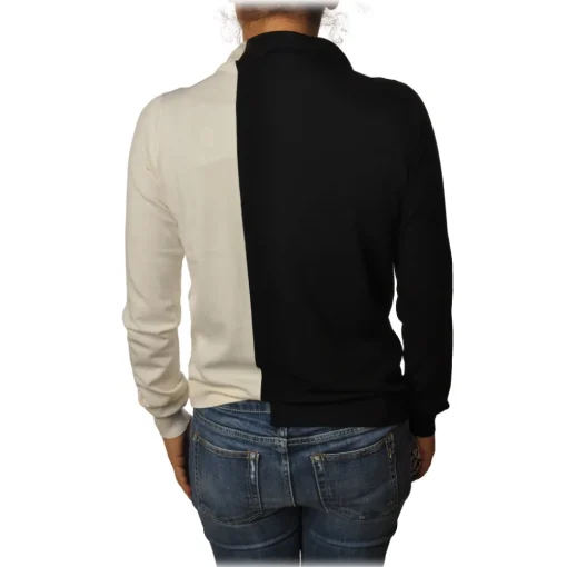 Twinset Knitwears-- Turtleneck Shirt Bicolor with Gala - Black/White - Knitwear - Made in Italy - Luxury Exclusive Collection - Avvenice