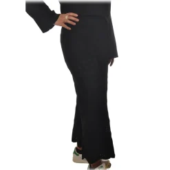 Twinset Trousers-- Wide Leg Trousers Peacock Stitch Processing - Black - Trousers - Made in Italy - Luxury Exclusive Collection - Avvenice