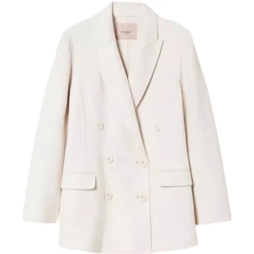 Twinset Jackets-- Wool Cloth Double-Breasted Jacket - Cream - Jackets - Made in Italy - Luxury Exclusive Collection - Avvenice