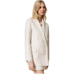 Twinset Jackets-- Wool Cloth Double-Breasted Jacket - Cream - Jackets - Made in Italy - Luxury Exclusive Collection - Avvenice