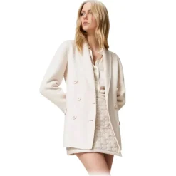Twinset Jackets-- Wool Cloth Double-Breasted Jacket - Cream - Jackets - Made in Italy - Luxury Exclusive Collection - Avvenice