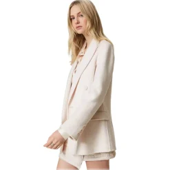 Twinset Jackets-- Wool Cloth Double-Breasted Jacket - Cream - Jackets - Made in Italy - Luxury Exclusive Collection - Avvenice