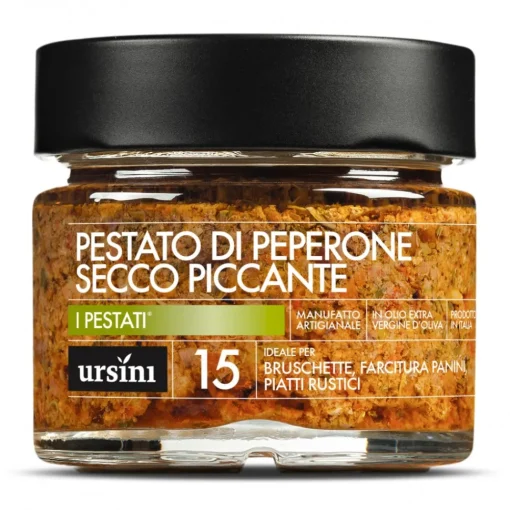 Ursini Preserved Foods-- Dried Hot Peppers Pestato - 15 - Pestati® - Organic Italian Extra Virgin Olive Oil - Avvenice