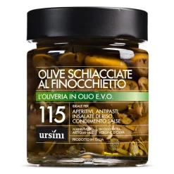 Ursini Preserved Foods-- Smashed Olives with Wild Fennel - 115 - In Extra Virgin Oil - Olives - Organic Italian Extra Virgin Olive Oil - Avvenice